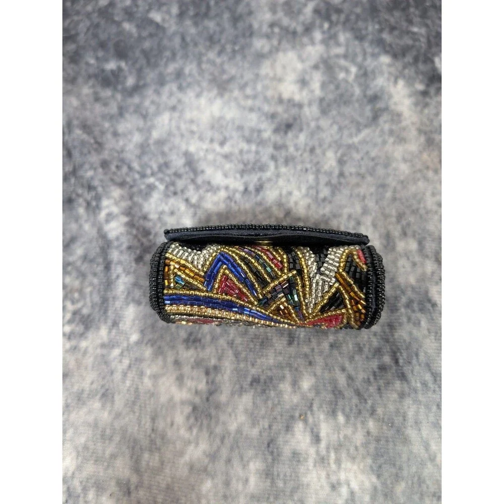Vintage Paisley Beaded Lipstick Case with Mirror Boho Glam Vanity Accessory